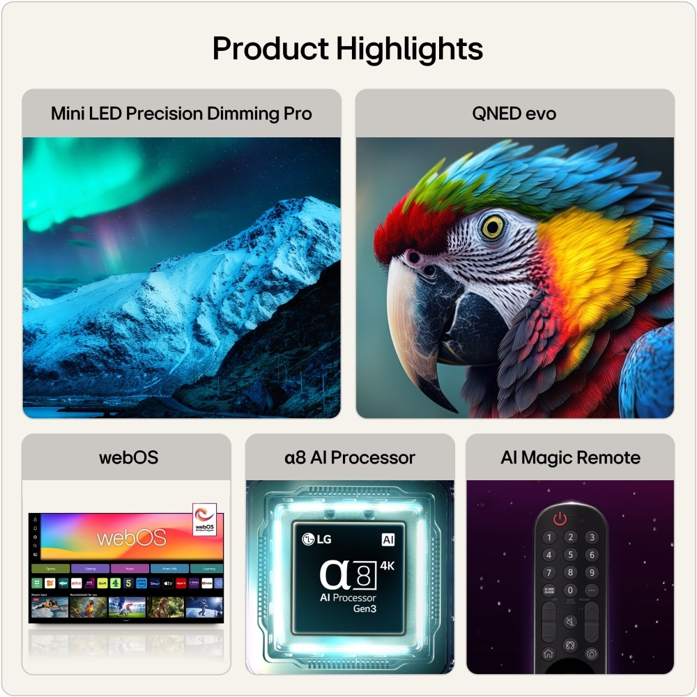 LG 100QNED87B6.AEK 100" QNED Mini LED Smart Television, 4K Ultra HD, Grey, E Rated