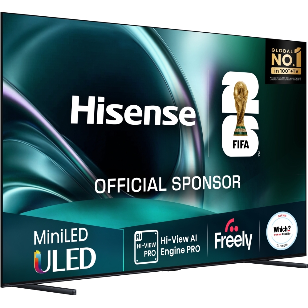 Hisense 100U7QTUK 100" ULED Mini LED Smart Television, 4K Ultra HD, Black, F Rated