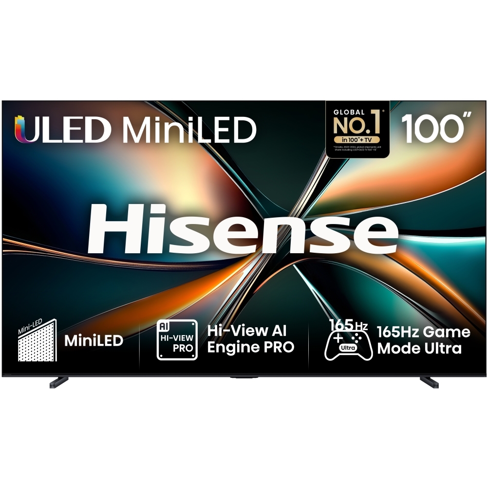 Hisense 100U7QTUK 100" ULED Mini LED Smart Television, 4K Ultra HD, Black, F Rated