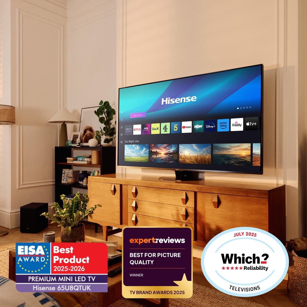 Hisense 100U8QTUK 100" ULED Mini LED Smart Television, 4K Ultra HD, Black, D Rated