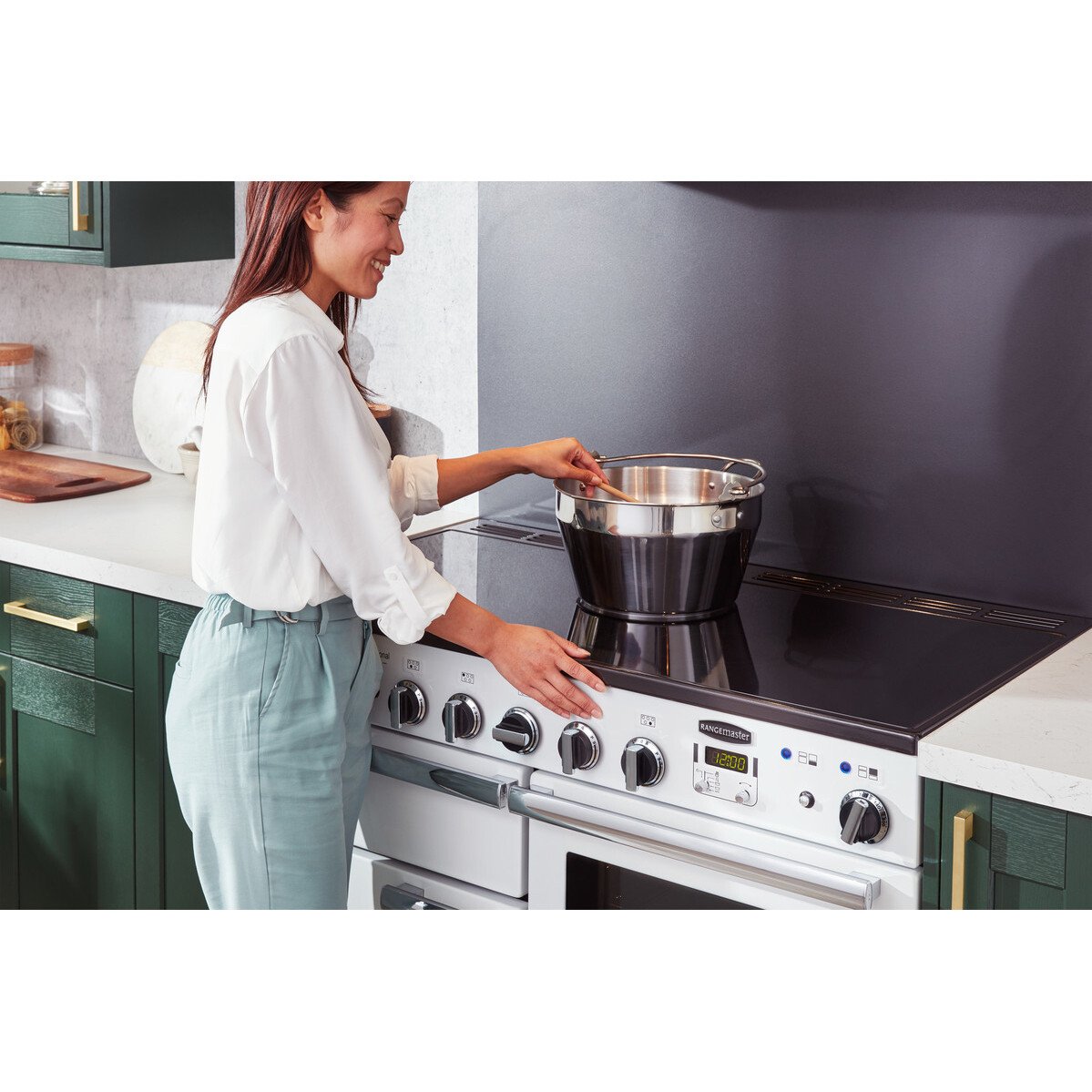 Rangemaster PDL110EICY/C 110cm Induction Range Cooker Professional Deluxe Cranberry / Chome, A Rated