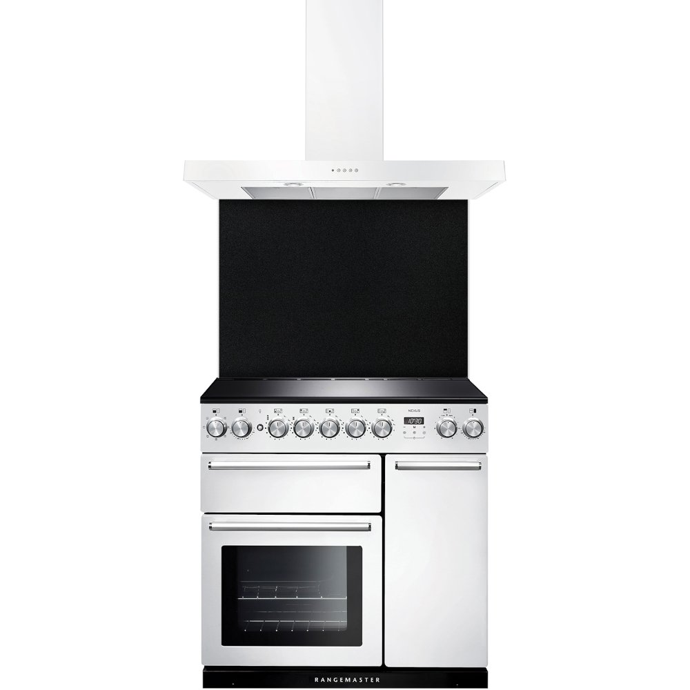 Rangemaster UNBHDS90WH 90cm Chimney Cooker Hood Flat White, B Rated