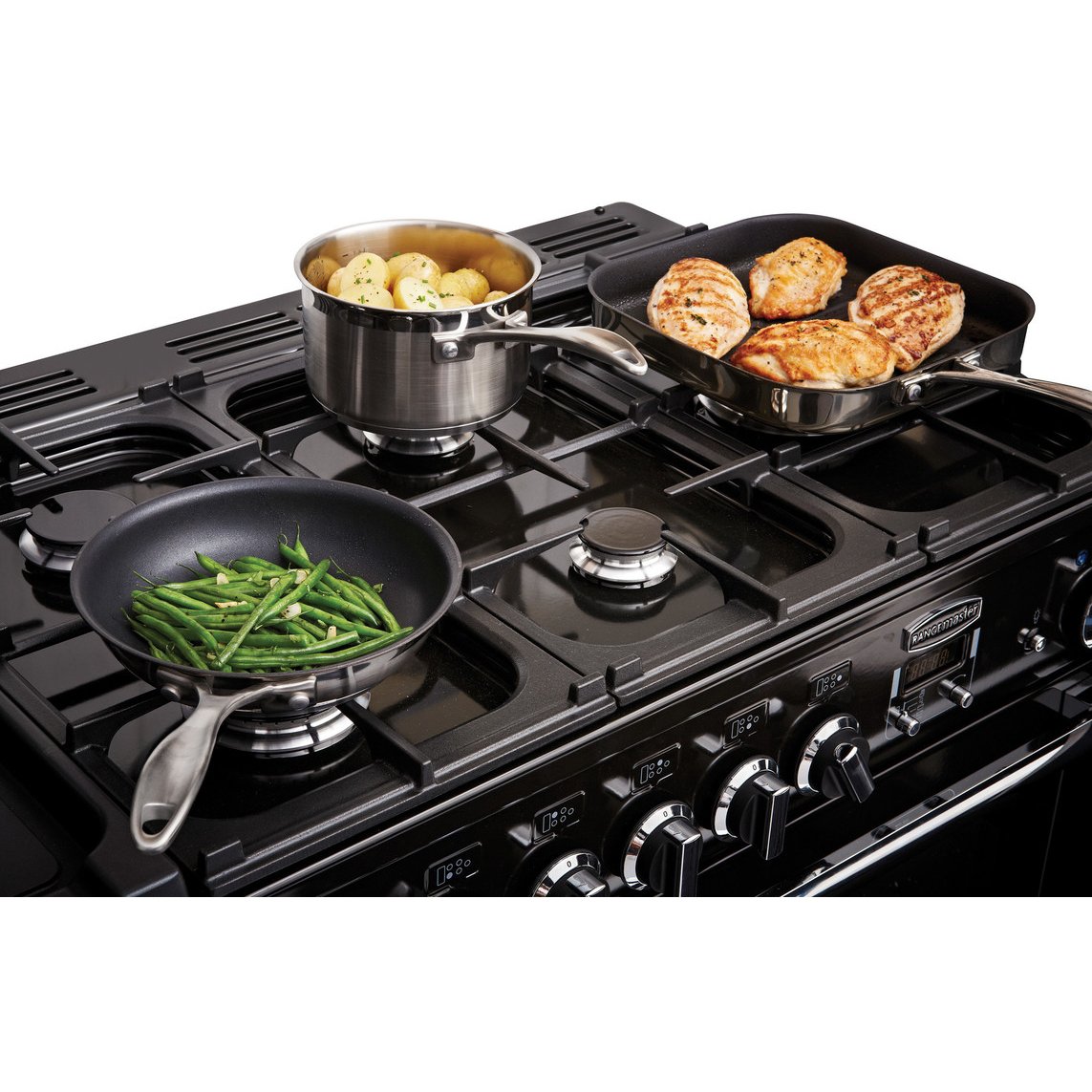 Rangemaster PDL100DFFSL/C 100cm Dual Fuel Range Cooker Professional Deluxe Slate / Chrome, A Rated