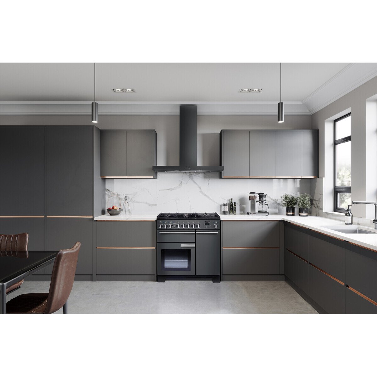 Rangemaster PDL90DFFSL/C 90cm Dual Fuel Range Cooker Professional Deluxe Slate / Chrome, A Rated