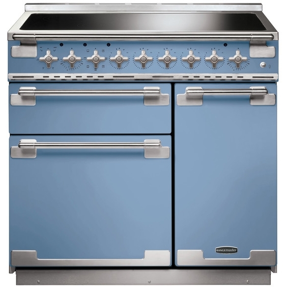 Rangemaster Elise China Blue / Brushed Chrome 90cm Induction Range Cooker ELS90EICA, China Blue with Brushed Chrome Trim, A Rated