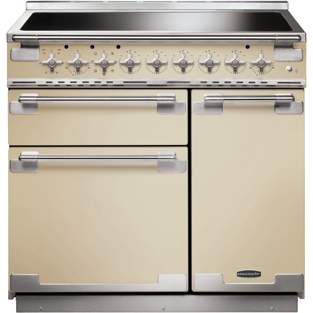 Rangemaster Elise ELS90EICR 90cm Induction Range Cooker Cream / Brushed Chrome, Cream with Brushed Chrome Trim, A Rated