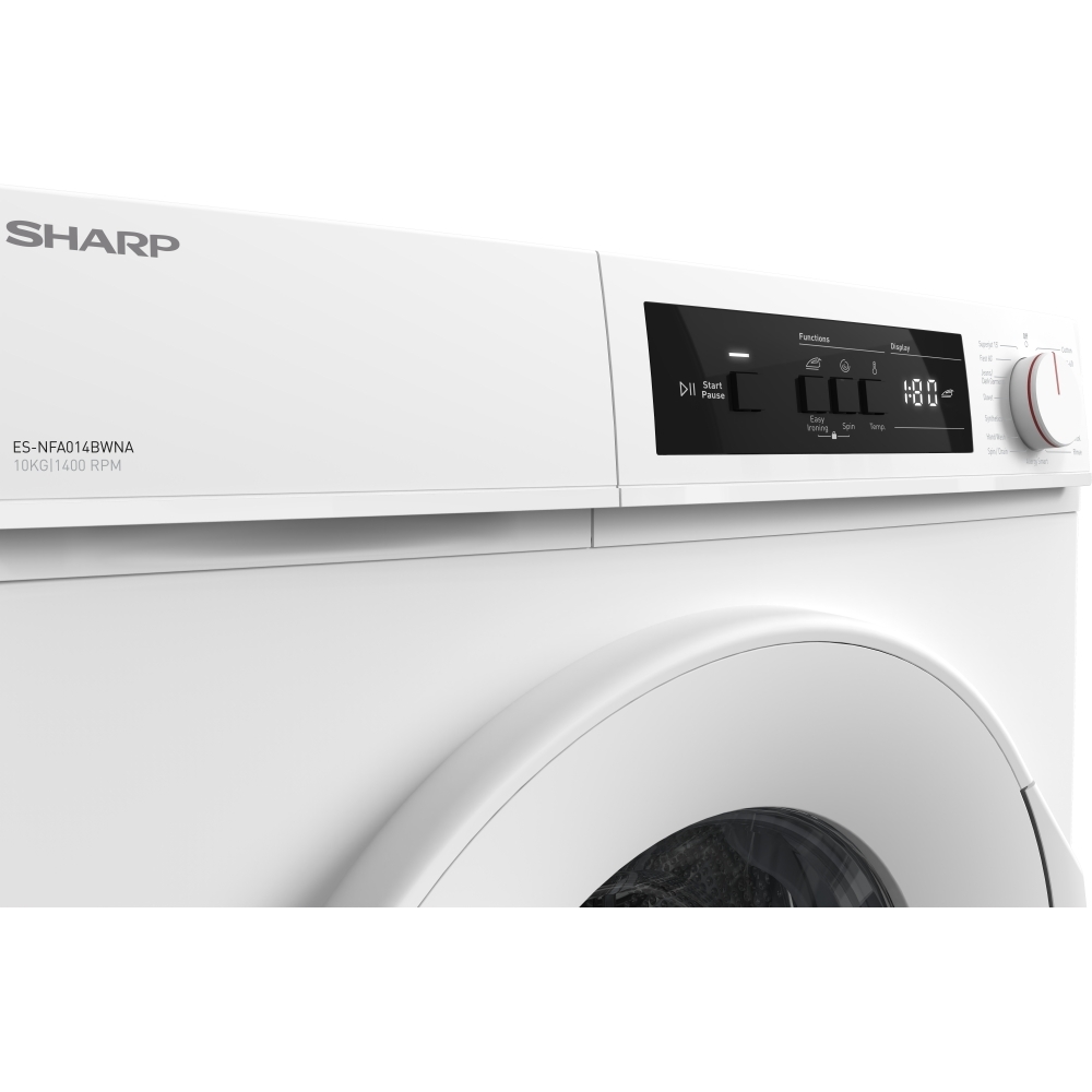 Sharp ES-NFA014BWNA-EN Washing Machine, 10kg, 1400 Spin, White, A Rated