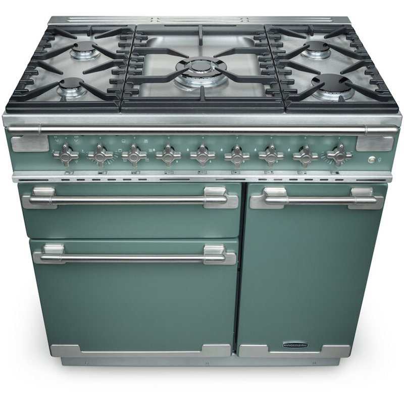 Rangemaster ELS90DFFGB 90cm Dual Fuel Range Cooker Elise Black / Brushed Nickel, A Rated