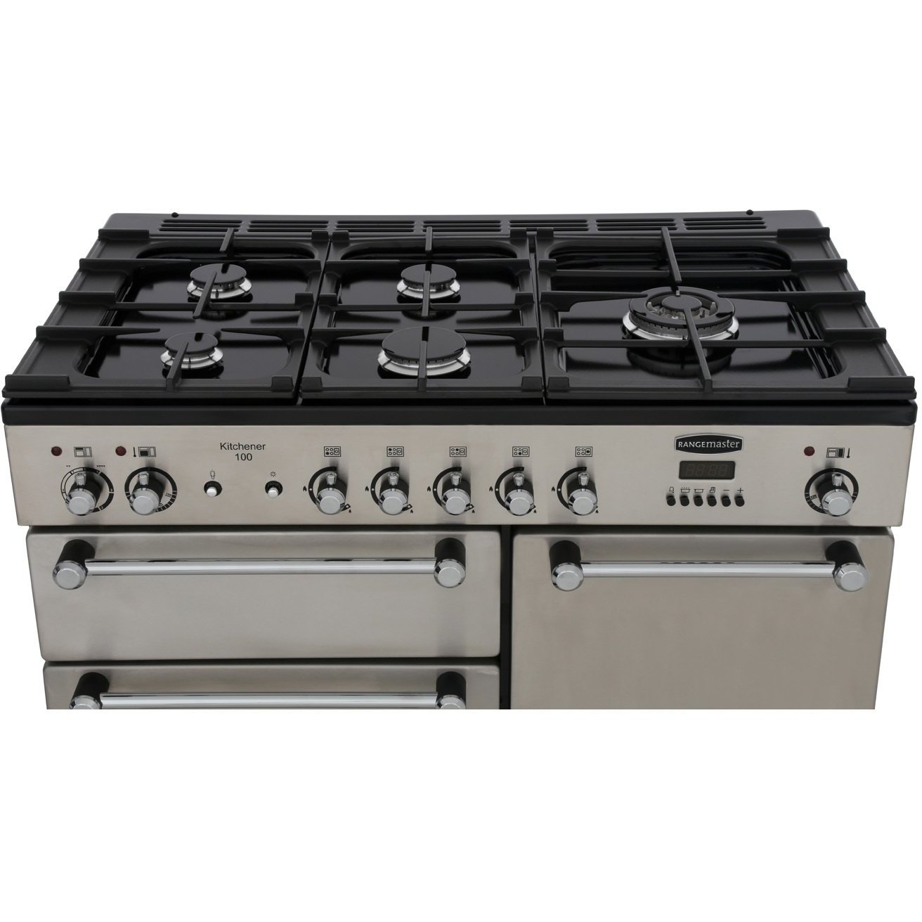 Rangemaster KCH100NGFBL/C 100cm Gas Range Cooker Kitchener Black / Chrome, A+ Rated