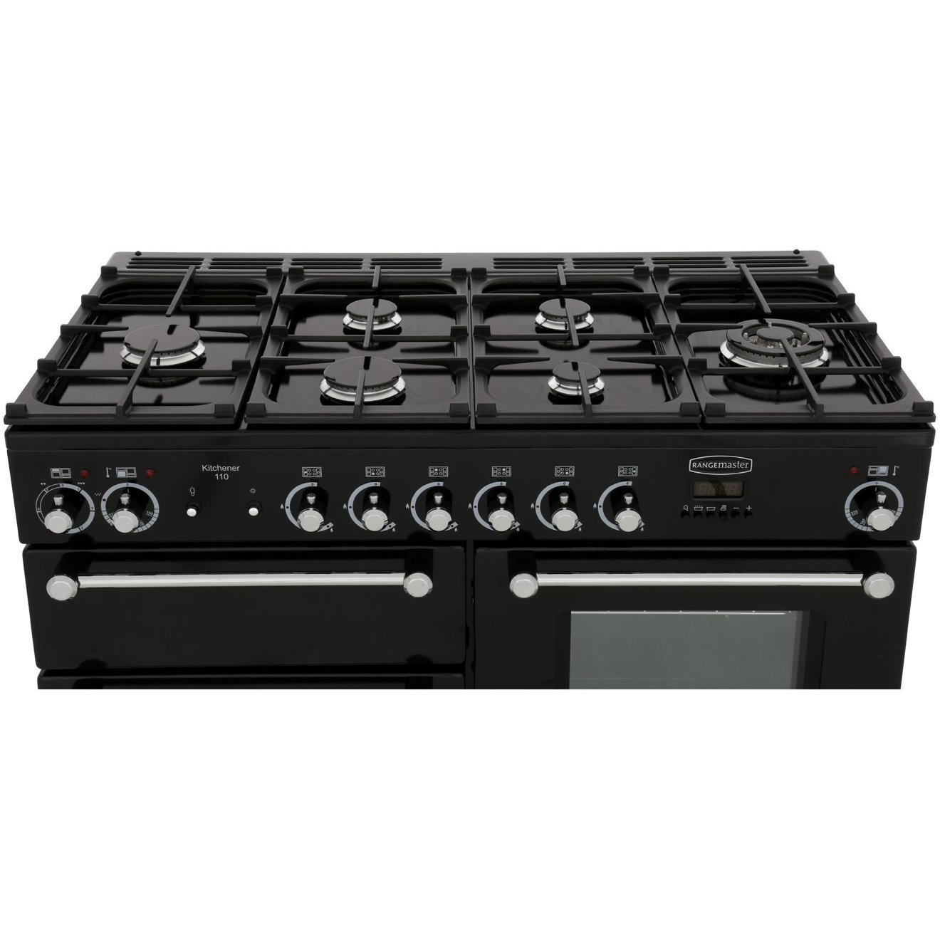 Rangemaster KCH110NGFBL/C 110cm Gas Range Cooker Kitchener Black / Chrome, A+ Rated