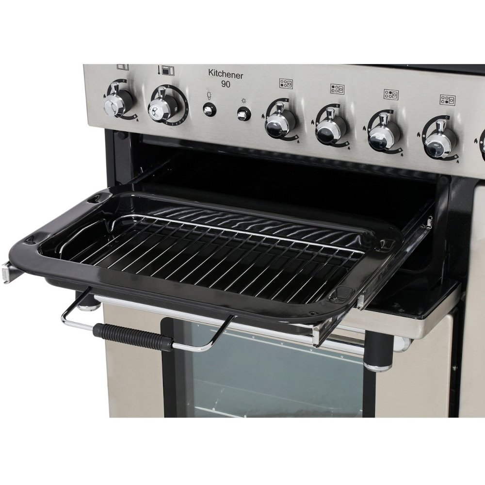 Rangemaster KCH90NGFBL/C 90cm Gas Range Cooker Kitchener Black / Chrome, A+ Rated