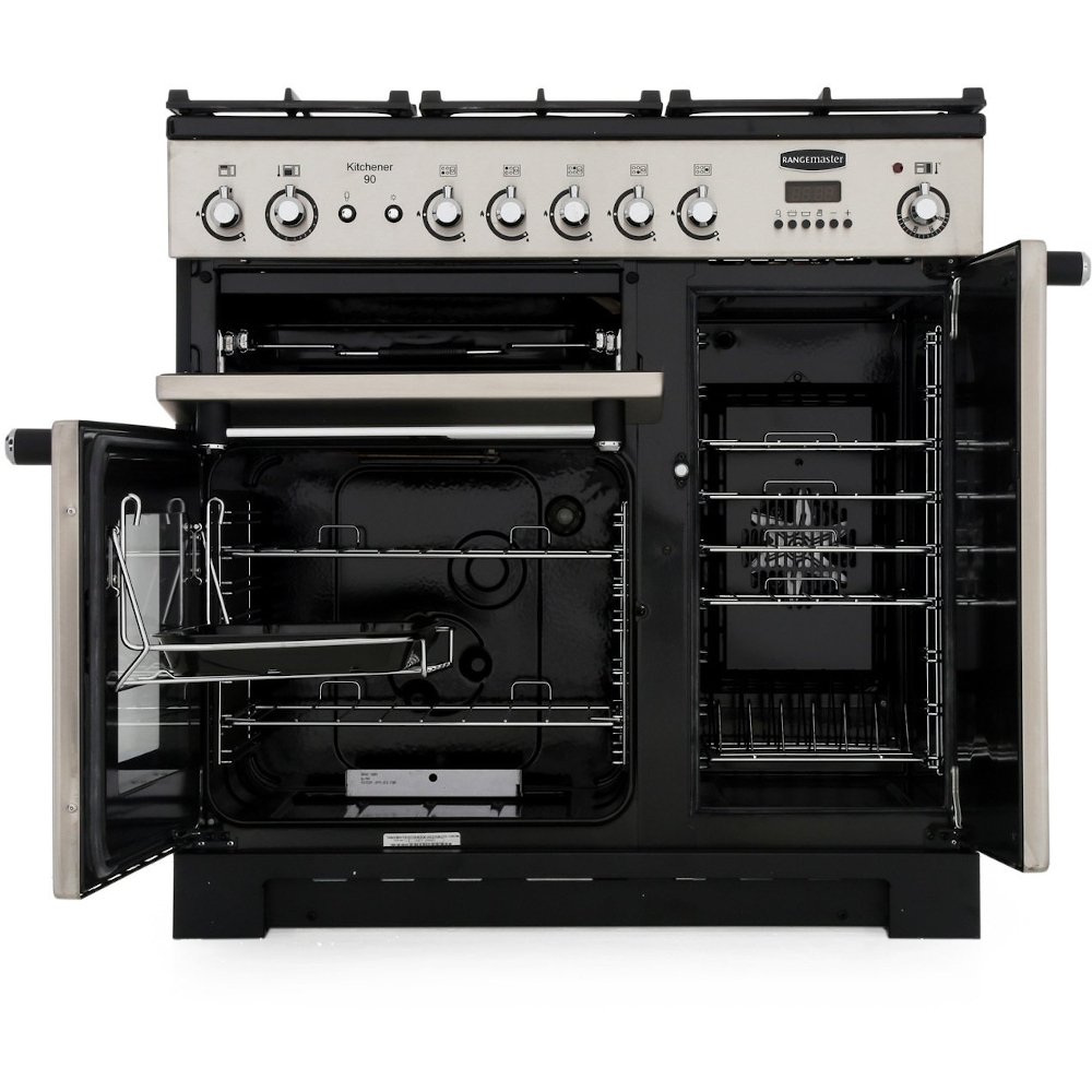 Rangemaster KCH90NGFCR/C 90cm Gas Range Cooker Kitchener Cream / Chrome, A+ Rated