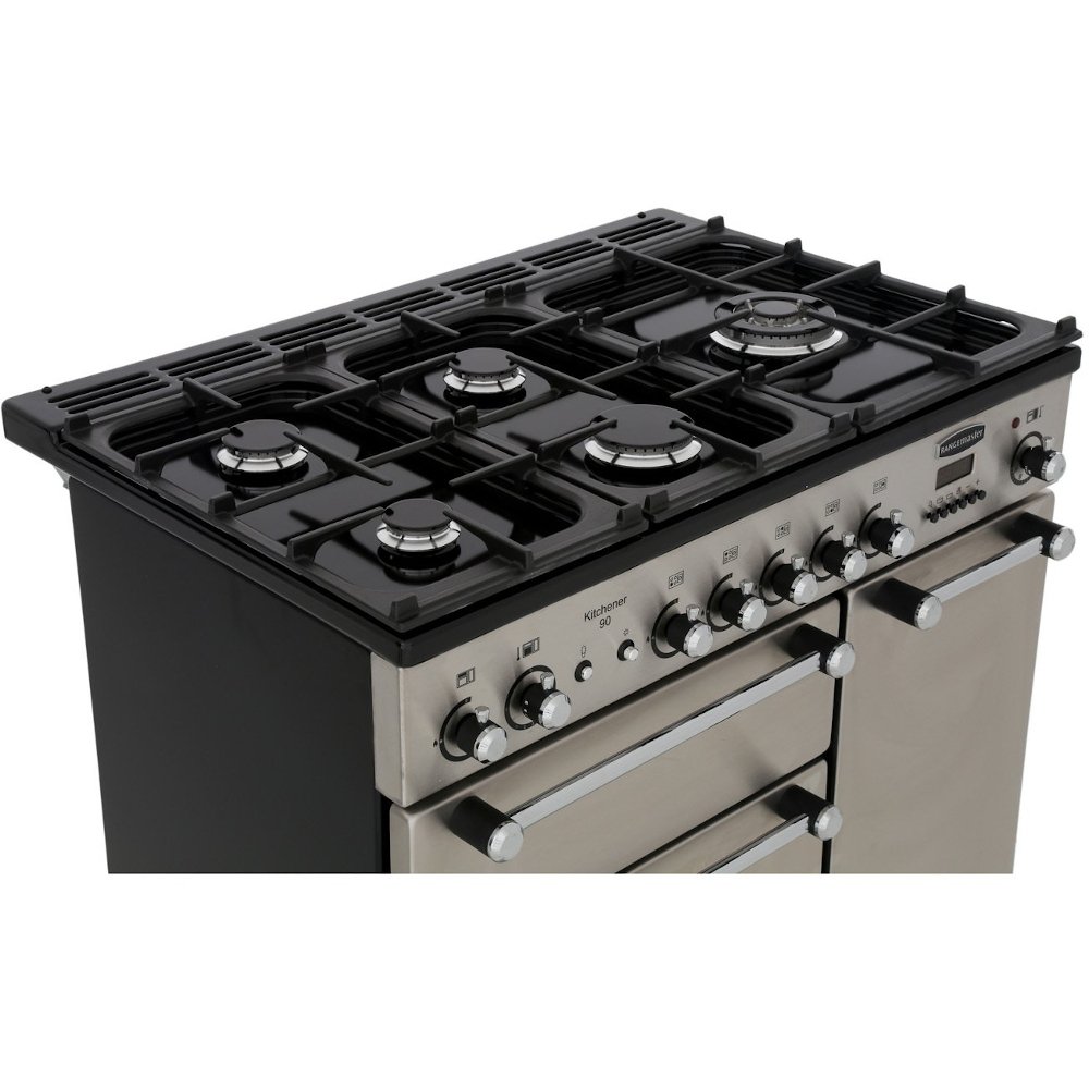 Rangemaster KCH90NGFSS/C 90cm Gas Range Cooker Kitchener Stainless Steel / Chrome, A+ Rated