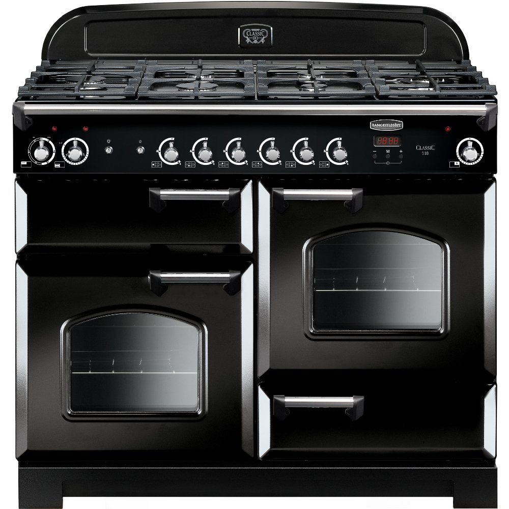 Rangemaster Classic CLA110DFFBL/C 110cm Dual Fuel Range Cooker Black / Chrome, A Rated