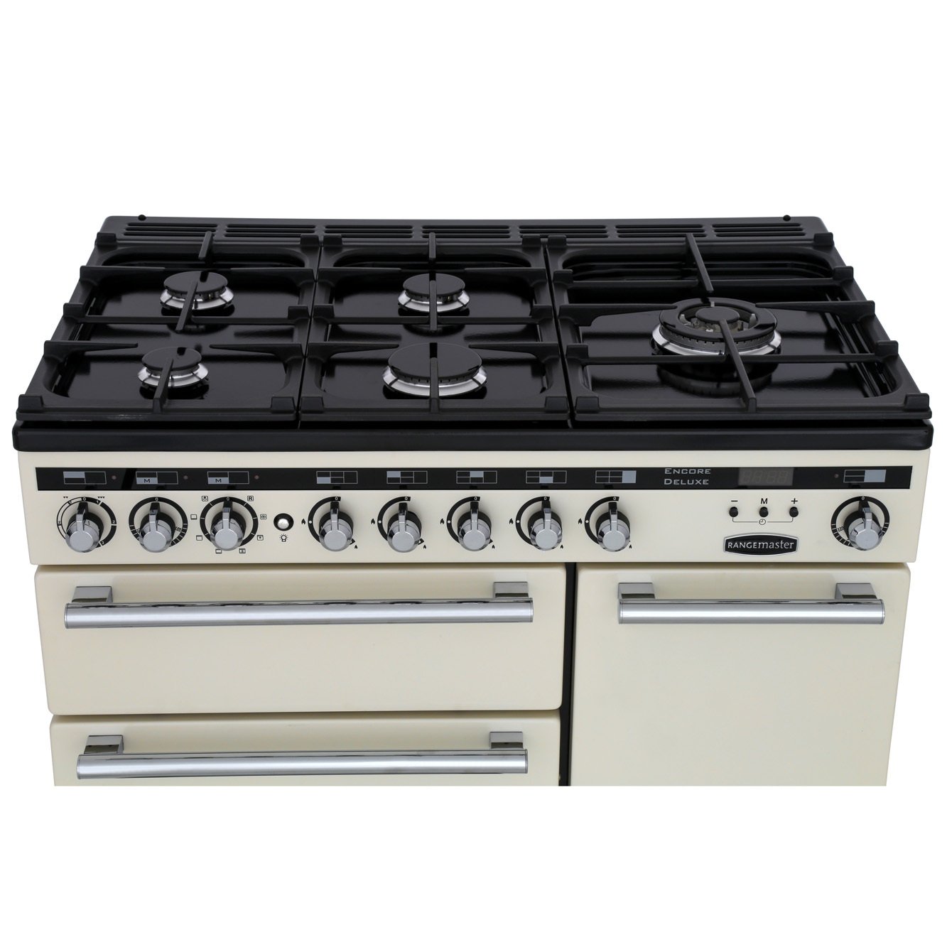 Rangemaster EDL90DFFIV/C 90cm Dual Fuel Range Cooker Encore Deluxe Ivory / Chrome, A Rated