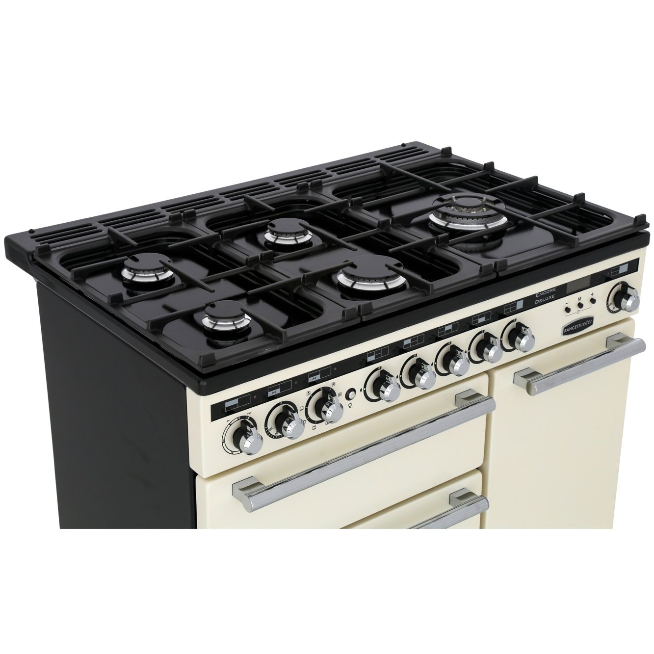 Rangemaster EDL90DFFIV/C 90cm Dual Fuel Range Cooker Encore Deluxe Ivory / Chrome, A Rated