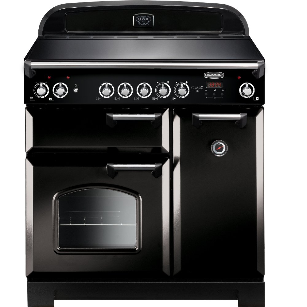 Rangemaster Classic CLA90ECBL/C 90cm Ceramic Range Cooker Black / Chrome, A Rated