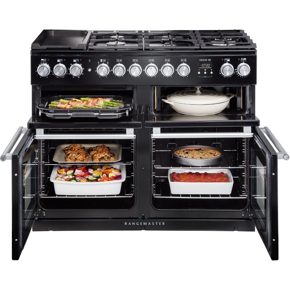 Rangemaster NEXSE110DFFBL/C 110cm Dual Fuel Range Cooker Nexus SE Black / Chrome, A Rated