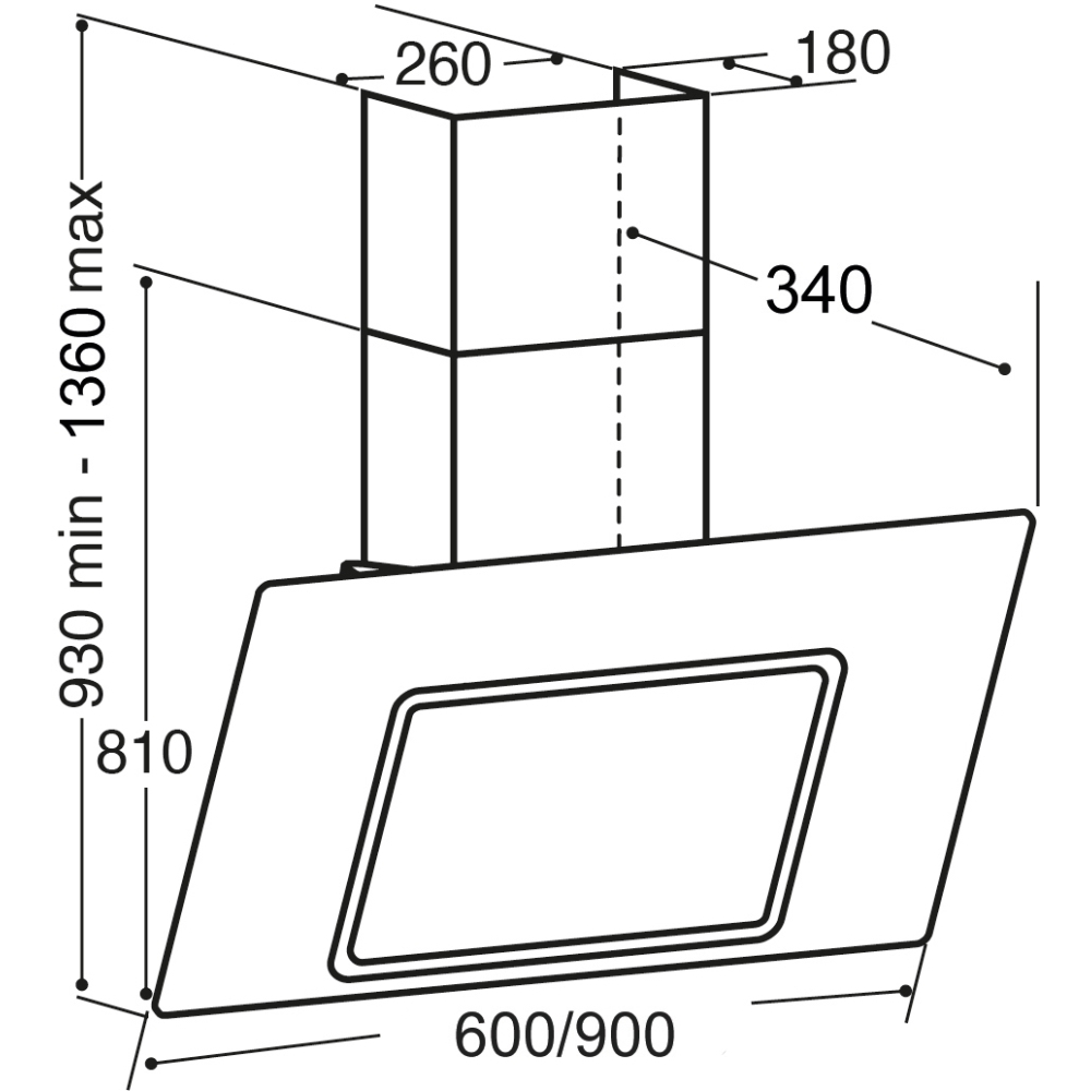 CDA EXG60BL 60cm Chimney Cooker Hood, Black, A Rated