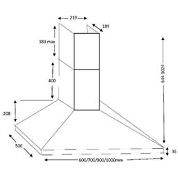 CDA ECH93BL 90cm Chimney Cooker Hood, Black, C Rated