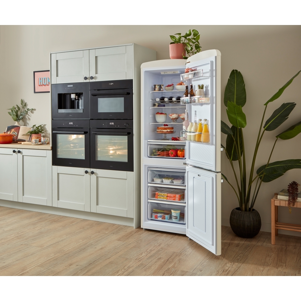CDA Florence Barley Retro Frost Free Fridge Freezer, 60/40, Cream, D Rated
