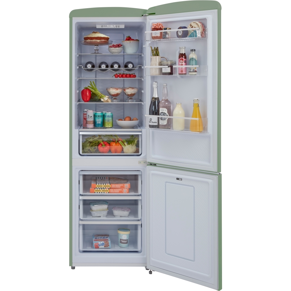 CDA Florence Meadow Retro Frost Free Fridge Freezer, 60/40, Green, D Rated