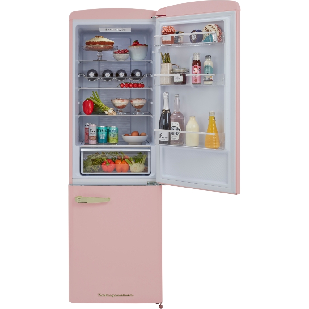 CDA Florence Tea Rose Retro Frost Free Fridge Freezer, 60/40, Pink, D Rated