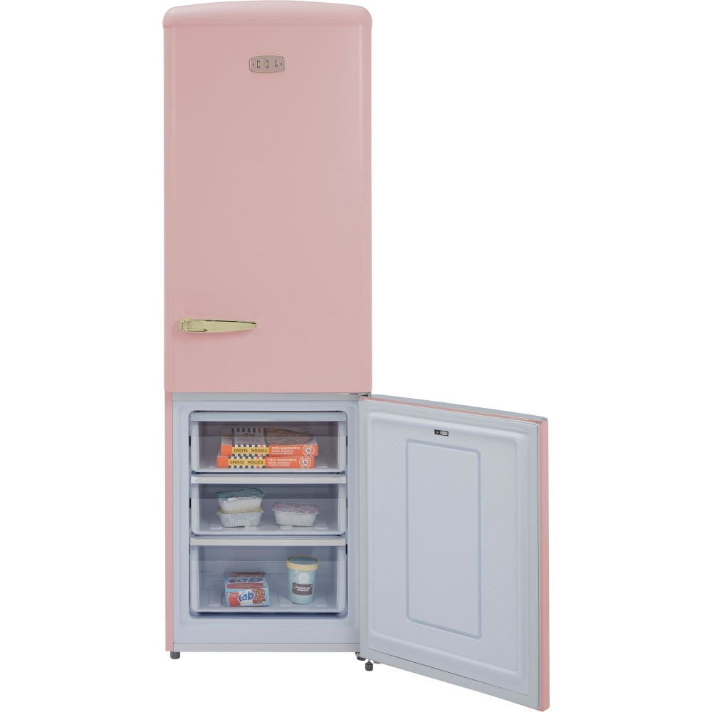 CDA Florence Tea Rose Retro Frost Free Fridge Freezer, 60/40, Pink, D Rated
