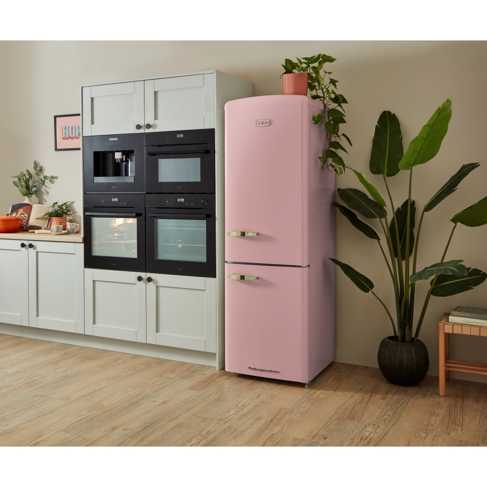 CDA Florence Tea Rose Retro Frost Free Fridge Freezer, 60/40, Pink, D Rated