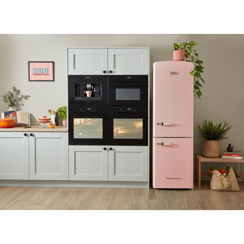 CDA Florence Tea Rose Retro Frost Free Fridge Freezer, 60/40, Pink, D Rated