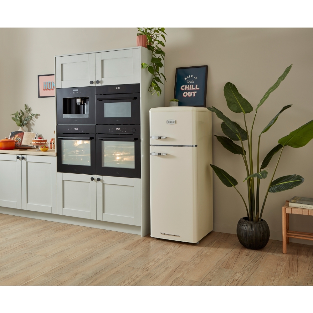 CDA Betty Barley Retro Static Fridge Freezer, 80/20, Cream, D Rated