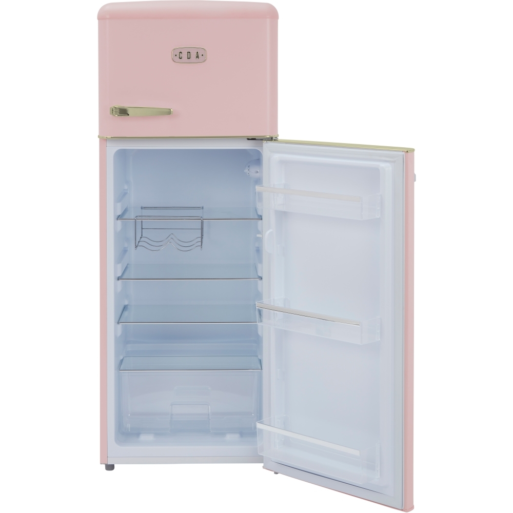 CDA Betty Tea Rose Retro Static Fridge Freezer, 80/20, Pink, D Rated