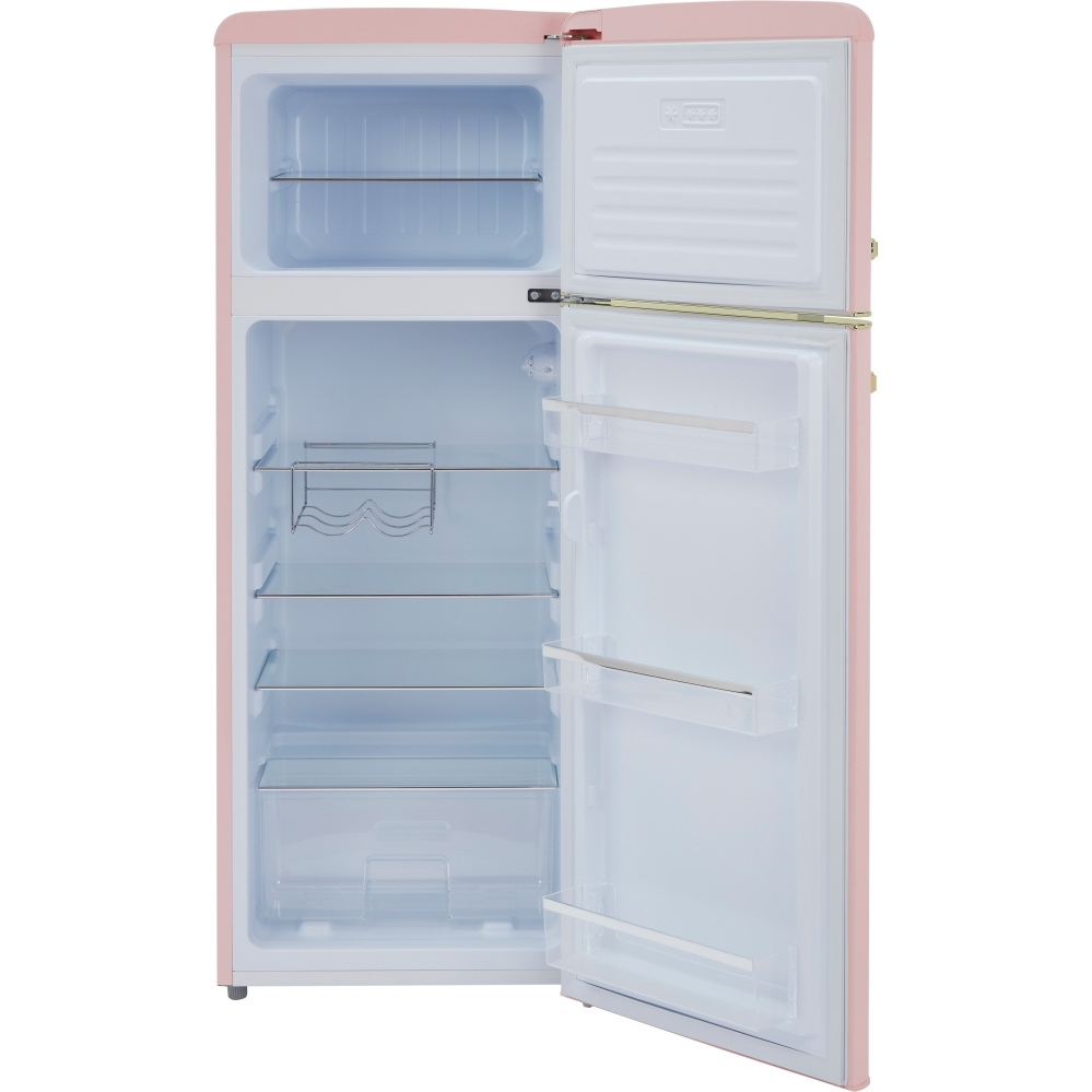 CDA Betty Tea Rose Retro Static Fridge Freezer, 80/20, Pink, D Rated