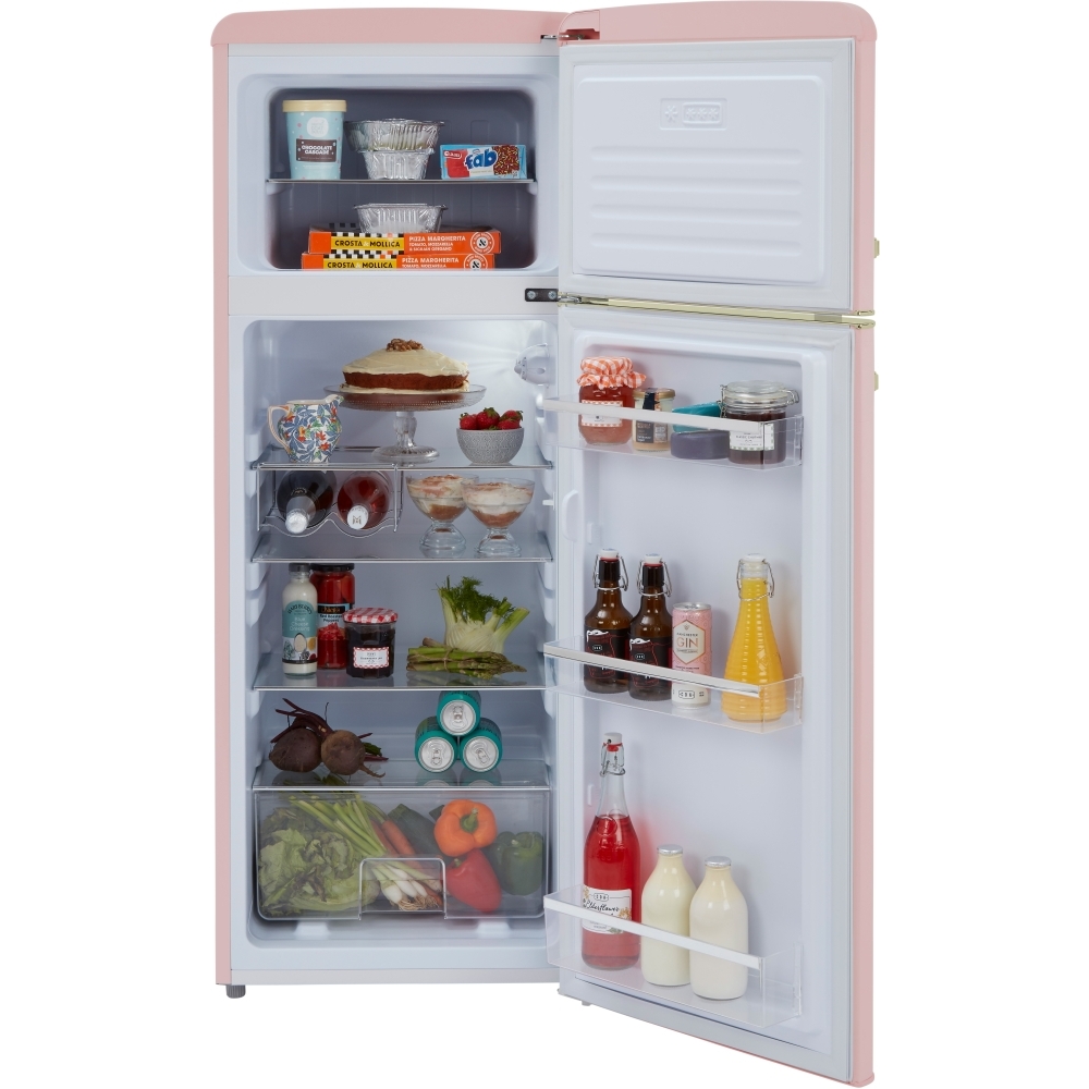 CDA Betty Tea Rose Retro Static Fridge Freezer, 80/20, Pink, D Rated