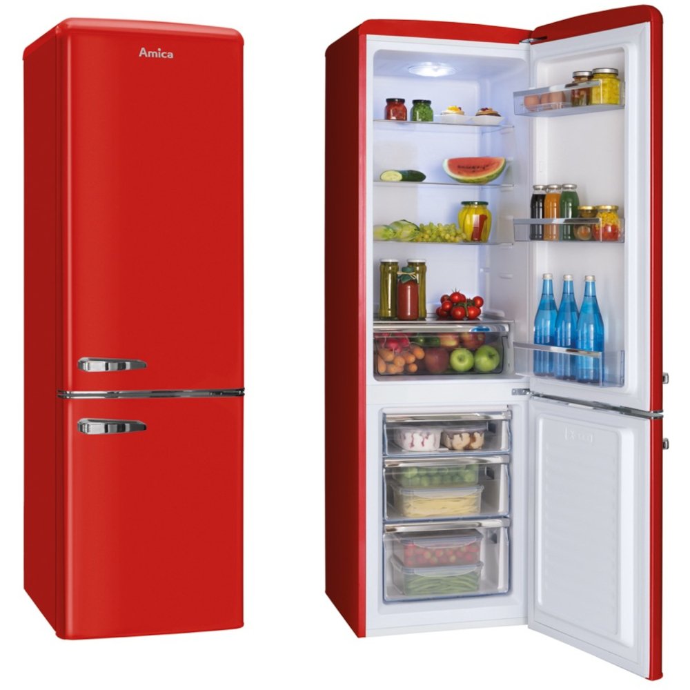 Amica FKR29653R Retro Static Fridge Freezer, 60/40, Red, E Rated
