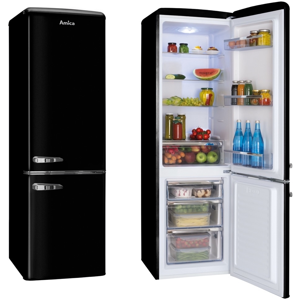 Amica FKR29653B Retro Static Fridge Freezer, 60/40, Black, E Rated