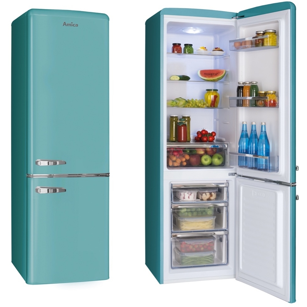 Amica FKR29653DEB Retro Static Fridge Freezer, 60/40, Blue, E Rated
