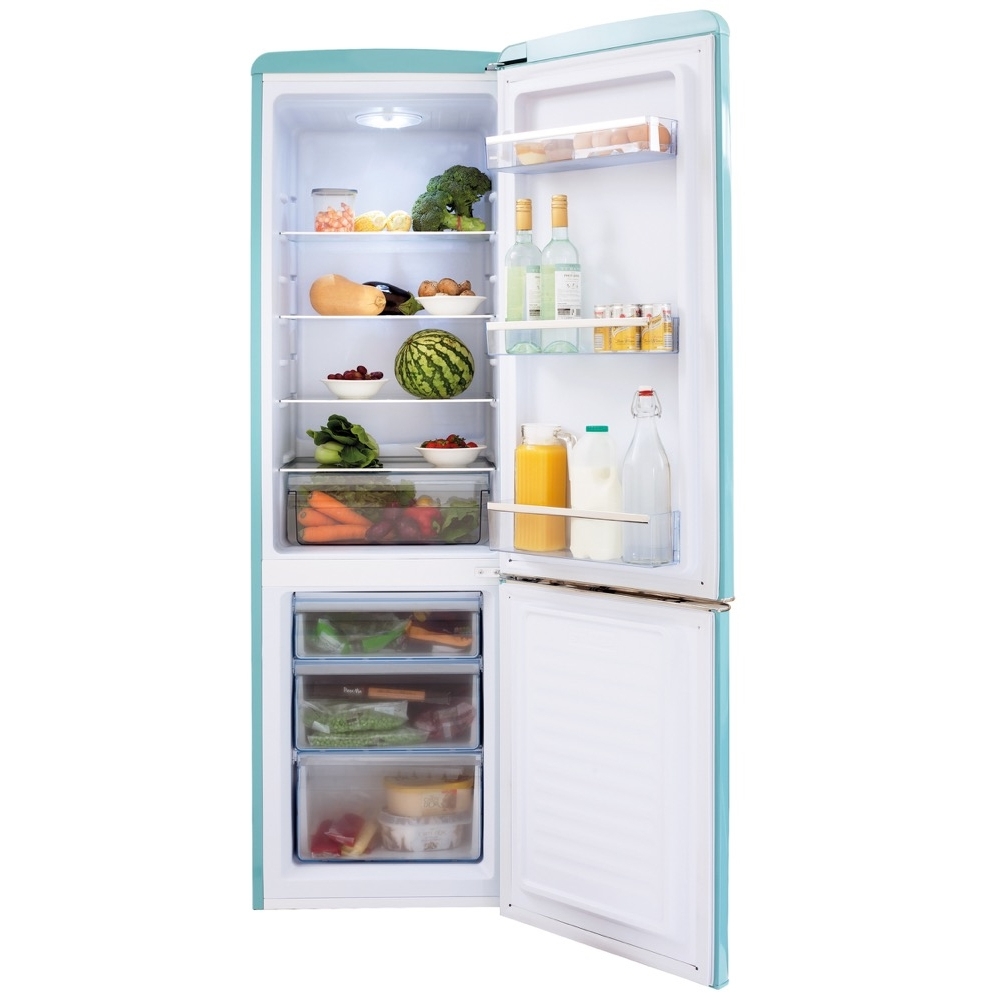 Amica FKR29653DEB Retro Static Fridge Freezer, 60/40, Blue, E Rated