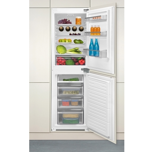 CDA CRI751 Low Frost Integrated Fridge Freezer, Sliding Hinge, 50/50, E Rated