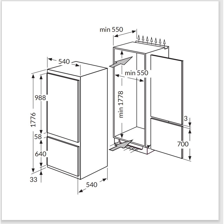 Amica BK3163/2 Static Integrated Fridge Freezer, Sliding Hinge, 70/30, E Rated