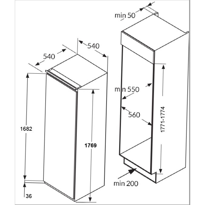 Amica BC2763/3 Built-In Larder Fridge, Sliding Hinge, E Rated