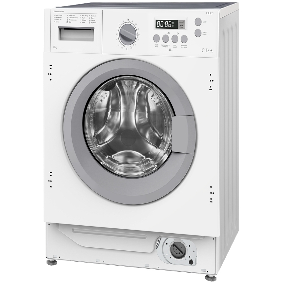 CDA CI381 Integrated Washing Machine, 8kg, 1400 Spin, White, A Rated