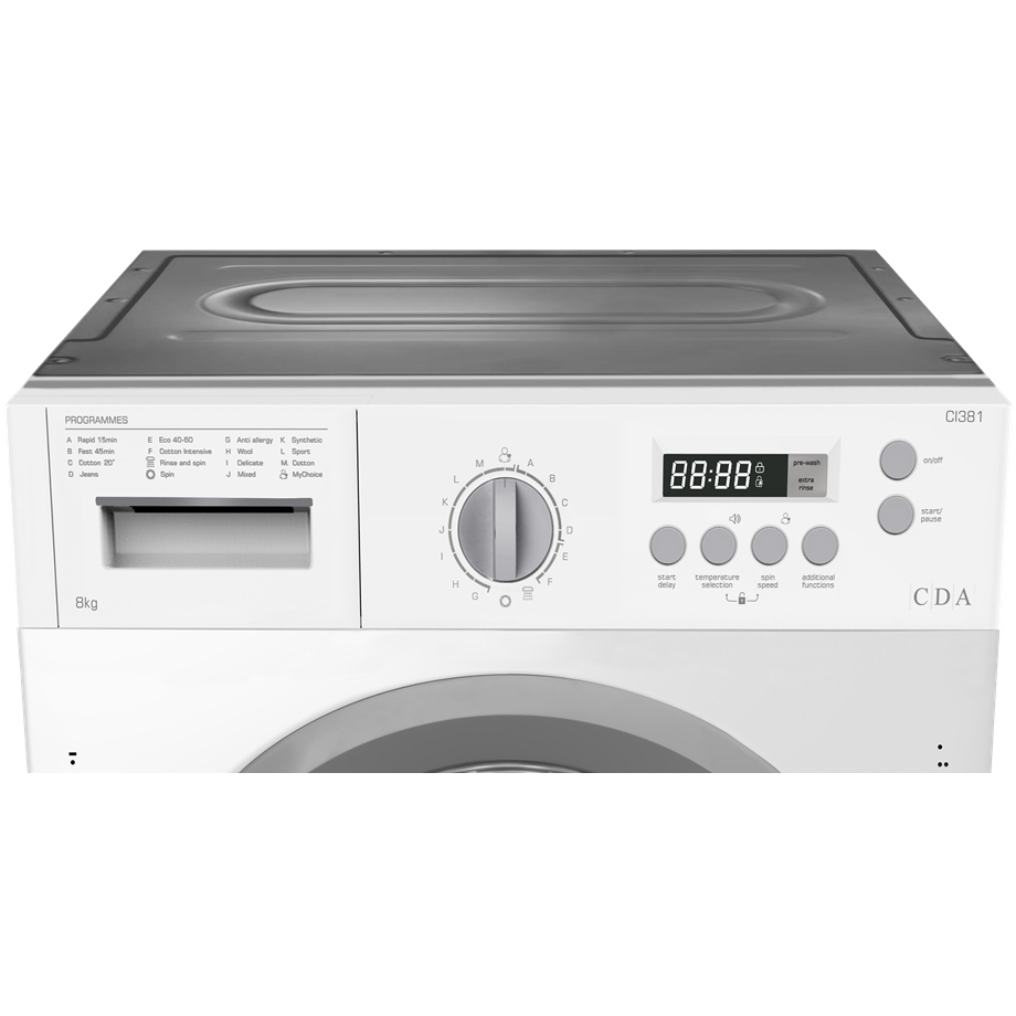 CDA CI381 Integrated Washing Machine, 8kg, 1400 Spin, White, A Rated