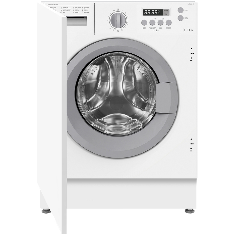 CDA CI381 Integrated Washing Machine, 8kg, 1400 Spin, White, A Rated