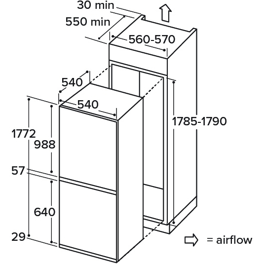 CDA FW872/5 Static Integrated Fridge Freezer, Sliding Hinge, 70/30, E Rated