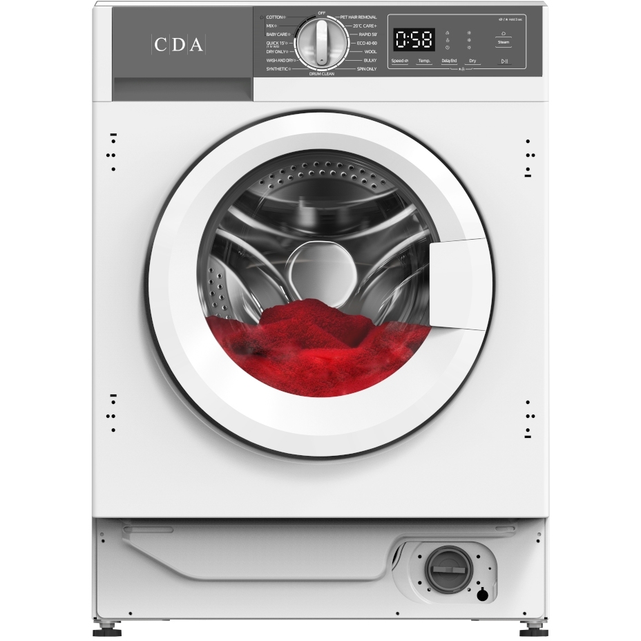 CDA WD814 Integrated Washer Dryer, 8kg/6kg, 1400 Spin, White, D Rated