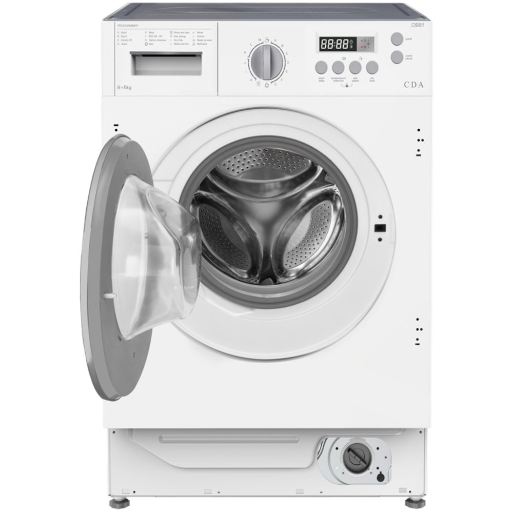 CDA CI981 Integrated Washer Dryer, 8kg/6kg, 1400 Spin, White, B Rated
