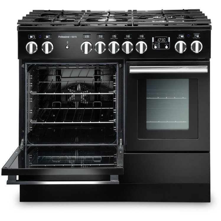 Rangemaster PROPL100FXDFFGB/C 100cm Dual Fuel Range Cooker Professional Plus FX Gloss Black / Chrome, A Rated