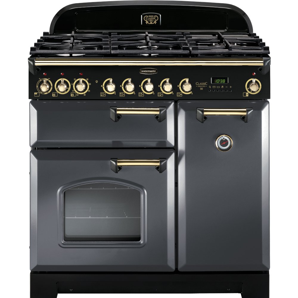 Buy Rangemaster CDL90DFFSL/B Classic Deluxe Slate with Brass Trim 90cm Dual Fuel Range Cooker