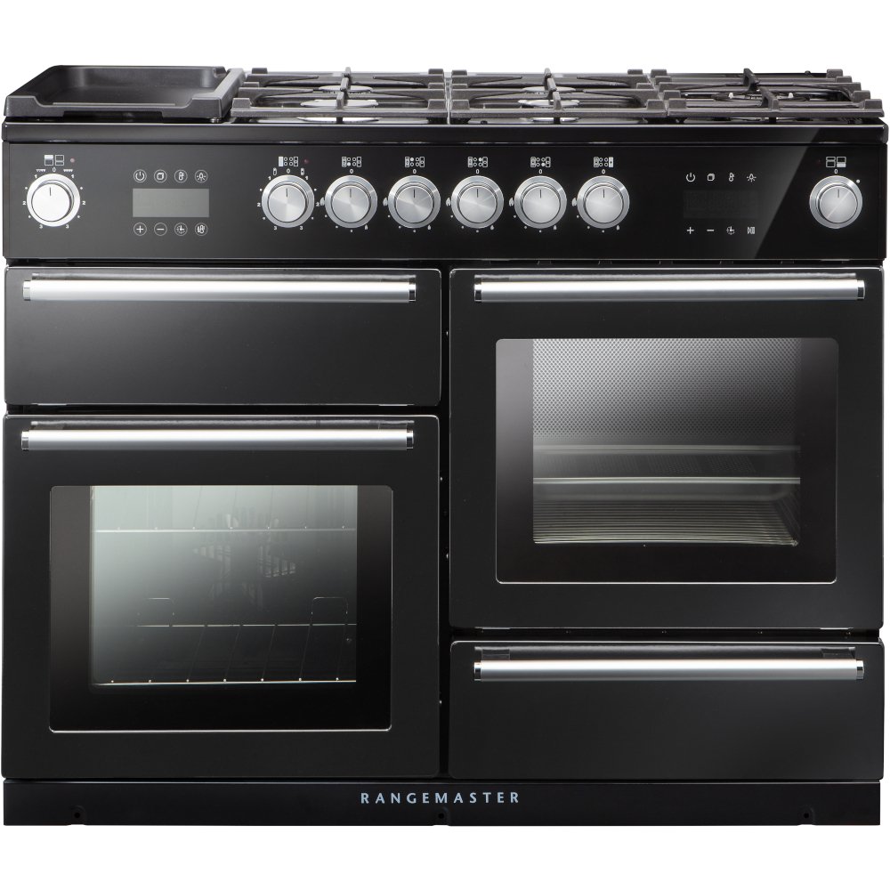 Rangemaster NEX110SODFFCB/C 110cm Dual Fuel Range Cooker Nexus Steam Charcoal Black / Chrome, A Rated